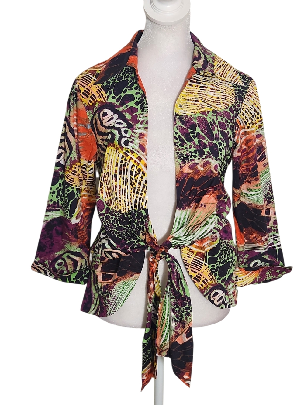 Mishca Multicolor Abstract Animal Print Tie Front Top Size Petite Small